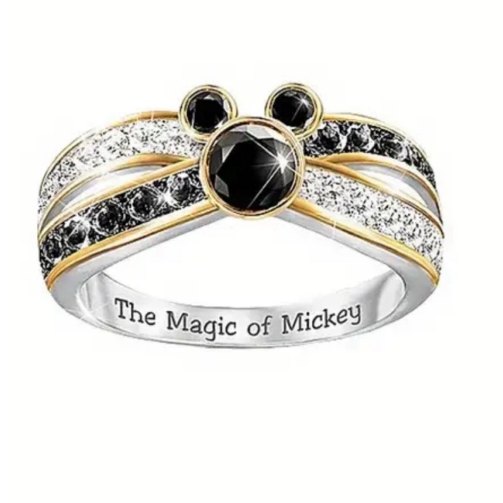 NWT Authentic Disney Mickey Mouse Ring Black Onyx Cubic Zircon  Silver Ring Sz 9